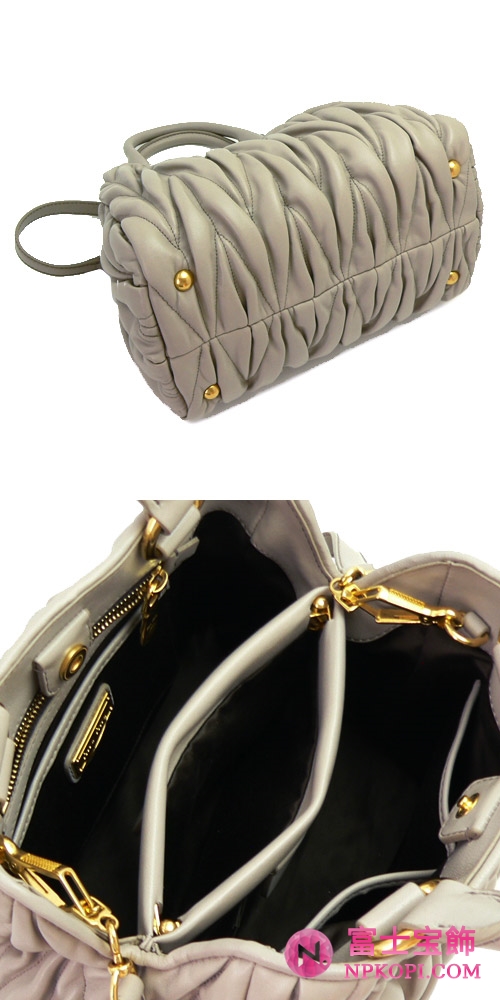 MIUMIU ミュウミュウ 2WAYショルダーバッグ レディース ギャザー レザー グレイッシュベージュ RN0805 MATELASSE POMICE